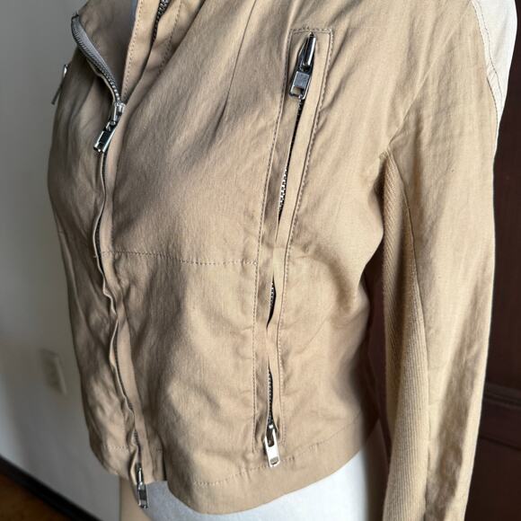 TWINSET by Simona Barbieri | Tan Linen and Vegan Leather Moto Light Jacket Large - Picture 5 of 10